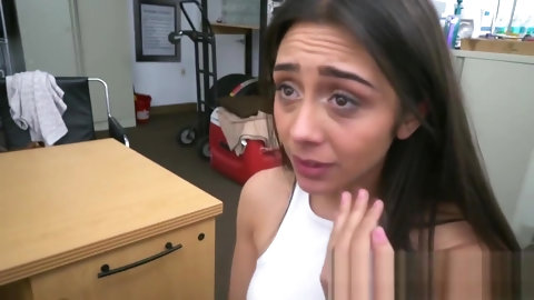 Petite chick gets her mouth and coochie drilled by horny director
