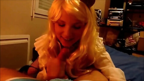 Petite blonde in disguise ready for doggy style