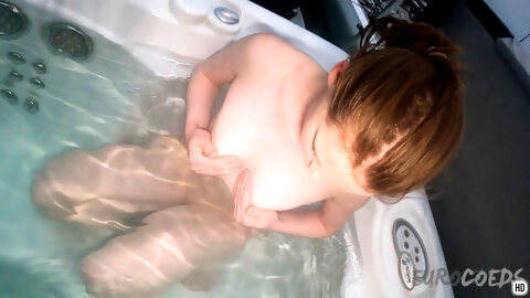 Snow Day In The Jacuzzi With Petite Model Lolly Underwater Glass Dildo In Her Mouth And Pussy