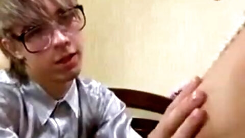 Nerdy chap has 1st time rencounter with a aged woman.