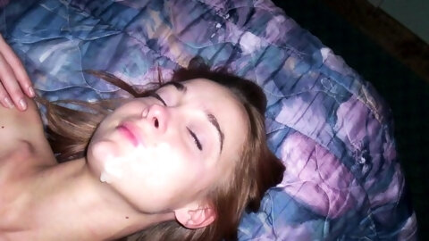 Hot skinny teen poses, sucks, fucks and gets facials