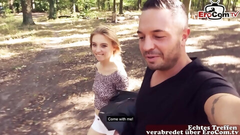 Small 18-year-old tourist teenage seduced in public for outdoor sex