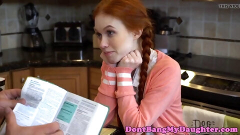 Petite redhead teen riding on tutors cock
