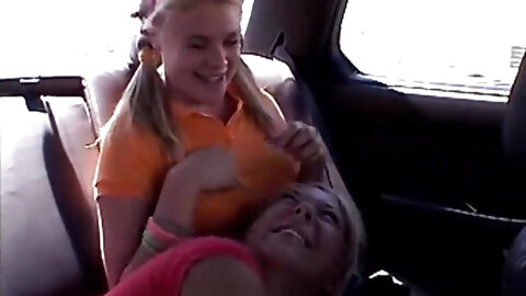 Little Summer fingered in the back of car in public