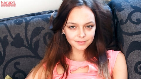 Petite Latvian teen Karina Baru strips her panties & toys her delicious beaver